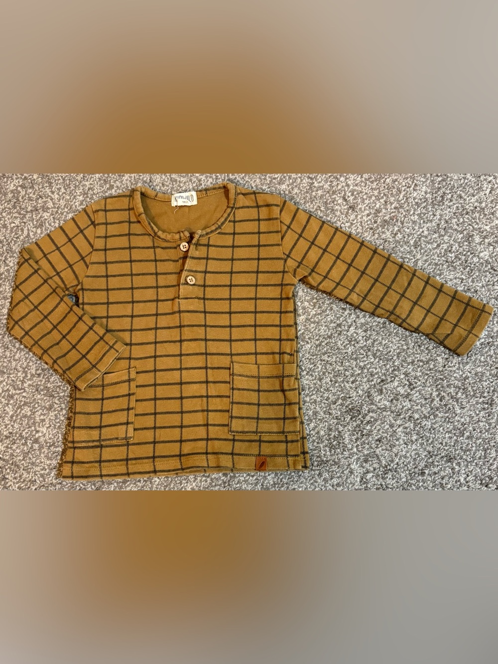 Kids Mustard Grid Long-Sleeve Henley Top by NUNUNU